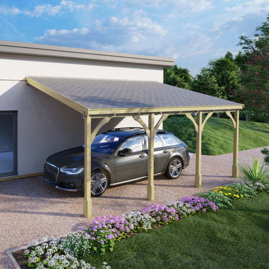 Wooden Lean-To Carport | Felt Shingle Roof Wall-Mounted Kit