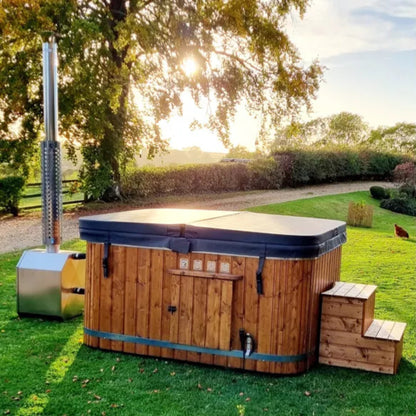 6-8 Person Wood-Fired Hot Tub | Square Shape | Fibreglass Liner
