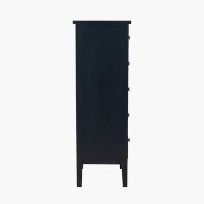 Chelmsford Satin Black Pine Wood 5 Drawer Tall Unit