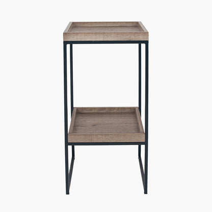Gallery Natural Wood Veneer and Black Metal Side Table