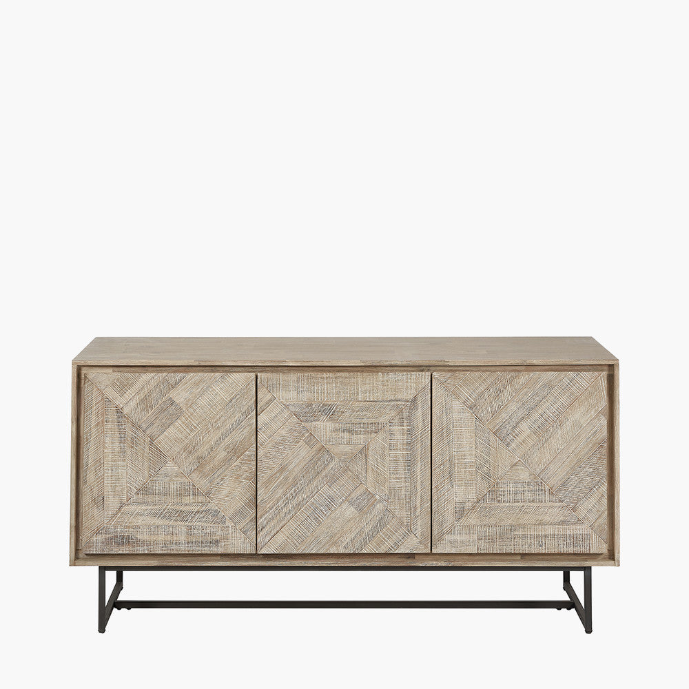 Marca Sand Wash Acacia Wood and Black Metal 3 Door Sideboard