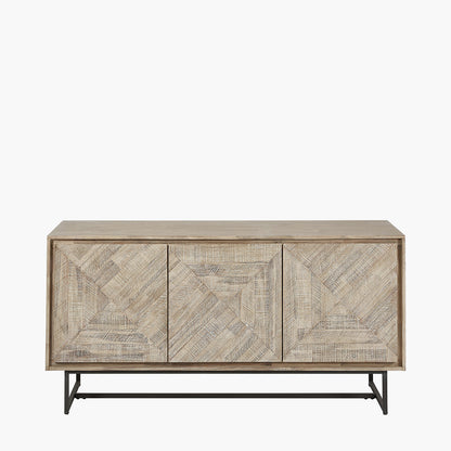 Marca Sand Wash Acacia Wood and Black Metal 3 Door Sideboard