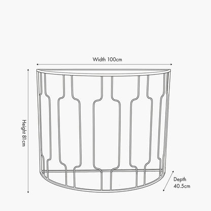 Caprisse Mirrored Glass and Graphite Metal Half Moon Console Table