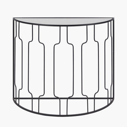 Caprisse Mirrored Glass and Graphite Metal Half Moon Console Table