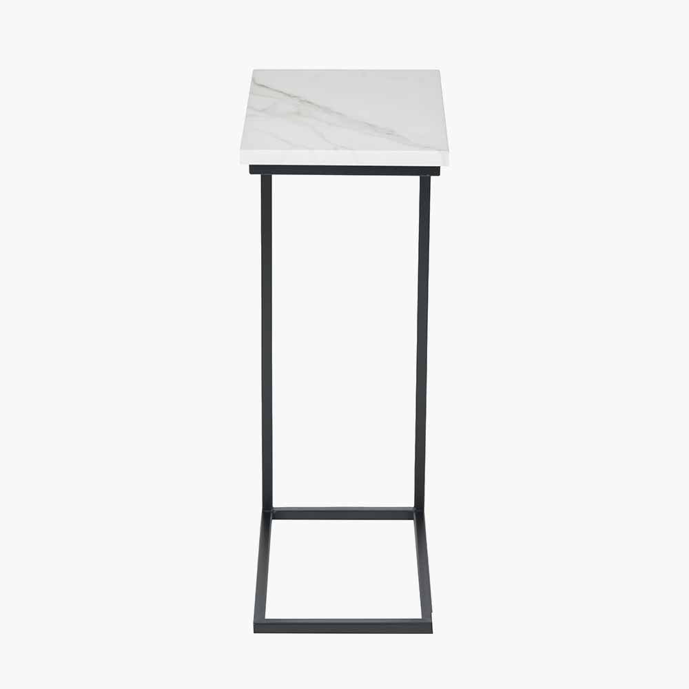 Soho White Marble Veneer and Black Metal Supper Side Table