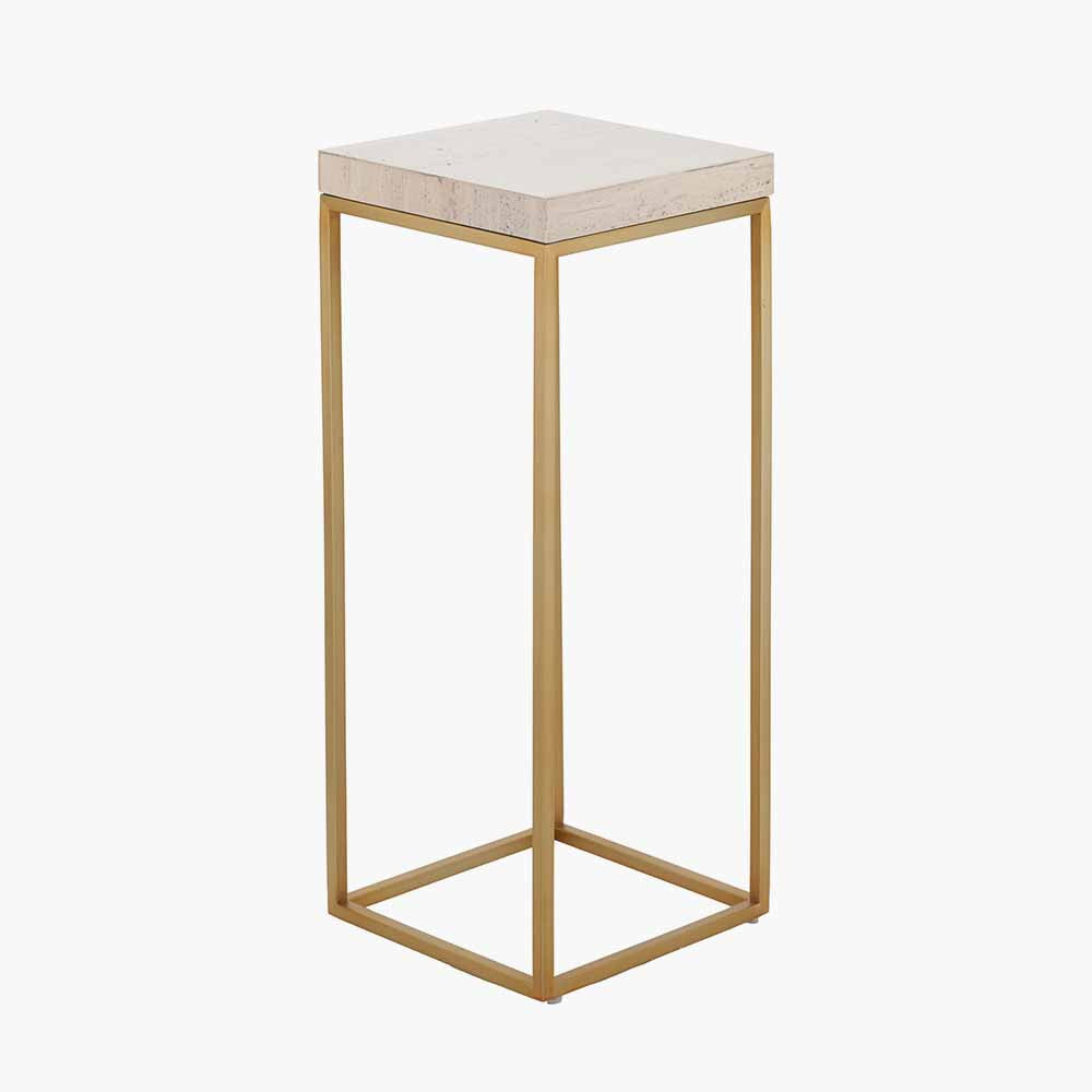Madison Beige Granite and Burnished Gold Metal Tall Square Side Table