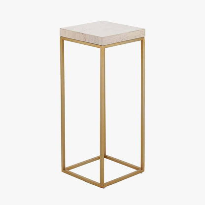 Madison Beige Granite and Burnished Gold Metal Tall Square Side Table