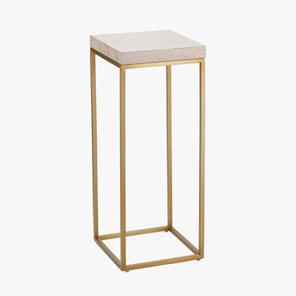 Madison Beige Granite and Burnished Gold Metal Tall Square Side Table