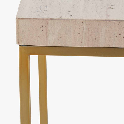 Madison Beige Granite and Burnished Gold Metal Tall Square Side Table
