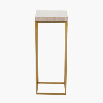 Madison Beige Granite and Burnished Gold Metal Tall Square Side Table