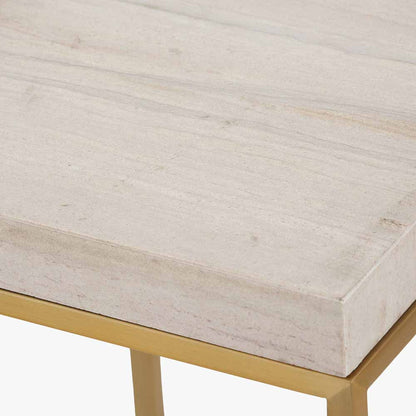 Madison Beige Granite and Burnished Gold Metal Square Side Table