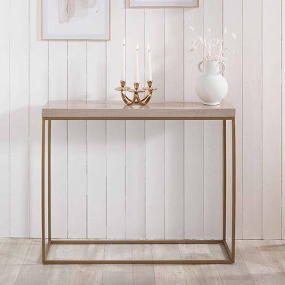 Madison Beige Granite and Burnished Gold Metal Console Table