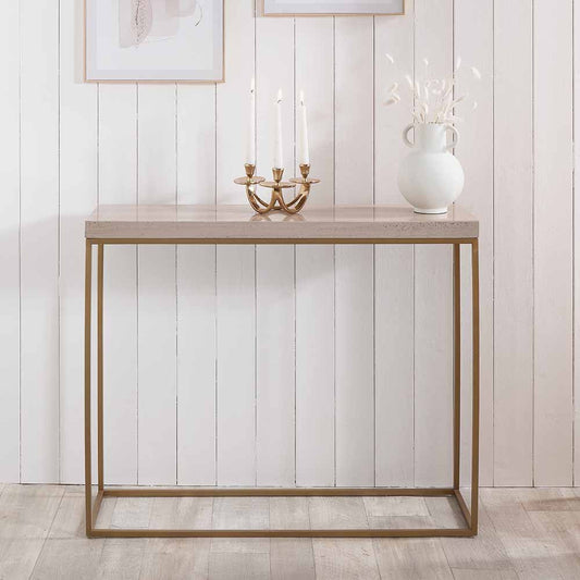 Madison Beige Granite and Burnished Gold Metal Console Table