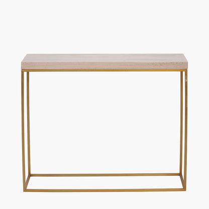 Madison Beige Granite and Burnished Gold Metal Console Table