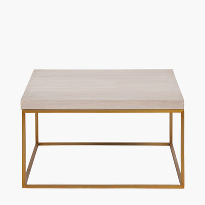 Madison Beige Granite and Burnished Gold Metal Square Coffee Table