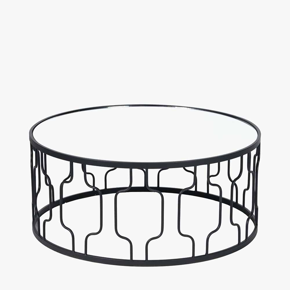 Caprisse Mirrored Glass and Graphite Metal Coffee Table