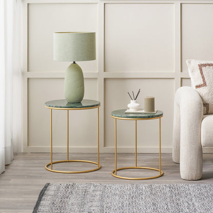 Milly S/2 Green Marble and Gold Metal Side Tables