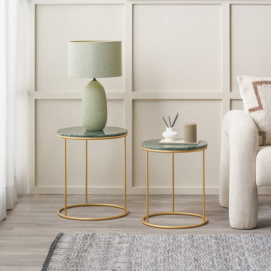 Milly S/2 Green Marble and Gold Metal Side Tables