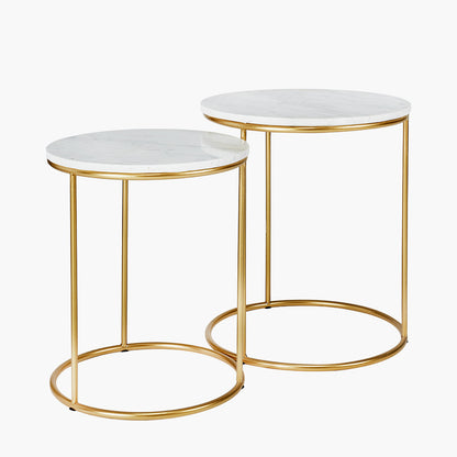 Milly S/2 White Marble and Gold Metal Side Tables
