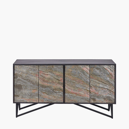 Verde Black Mango Wood and Stone Veneer 4 Door Sideboard