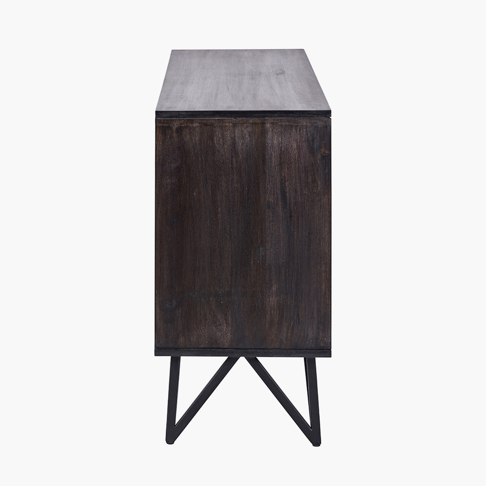 Verde Black Mango Wood and Stone Veneer 4 Door Sideboard