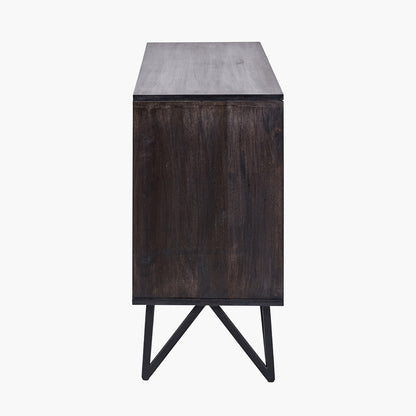 Verde Black Mango Wood and Stone Veneer 4 Door Sideboard