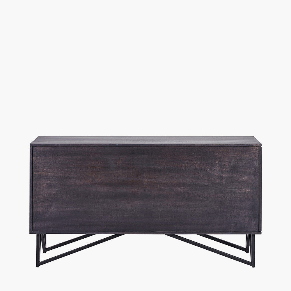 Verde Black Mango Wood and Stone Veneer 4 Door Sideboard