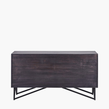 Verde Black Mango Wood and Stone Veneer 4 Door Sideboard