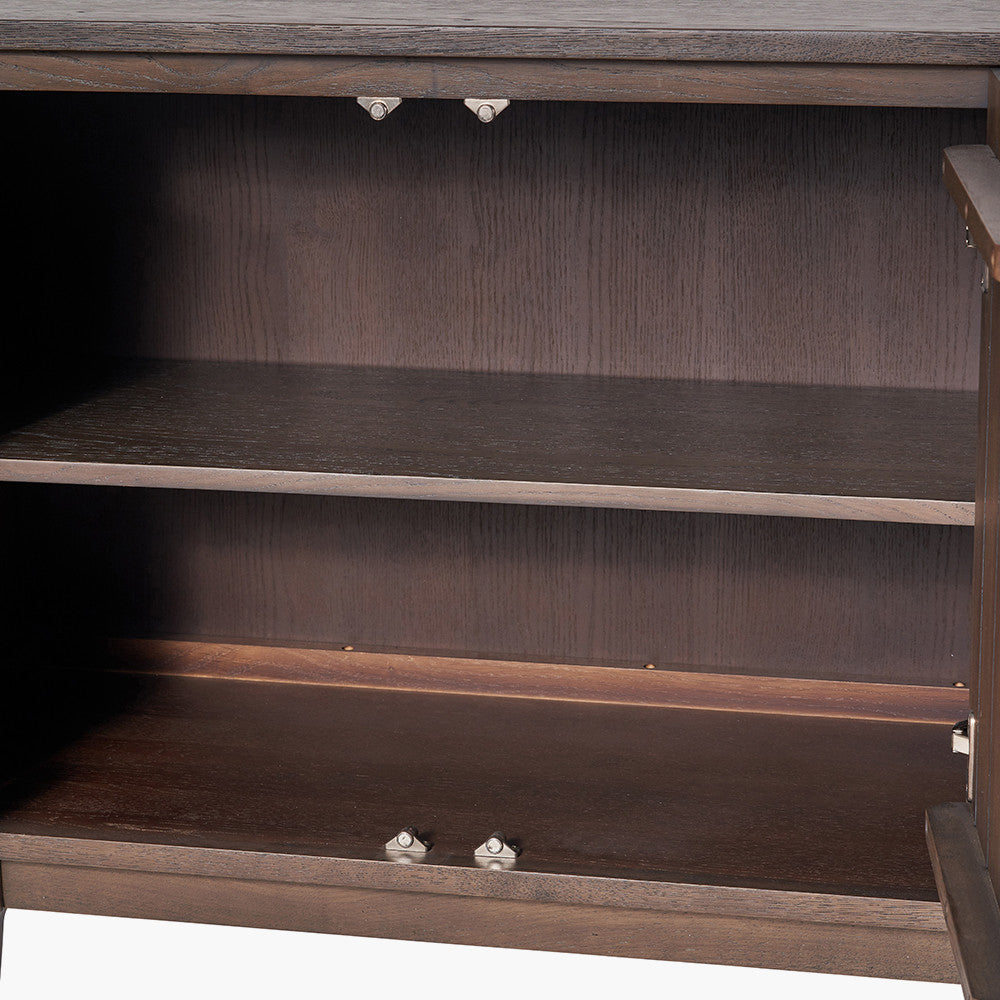 Raie Dark Brown Ribbed Oak & Pine Wood 3 Door Sideboard