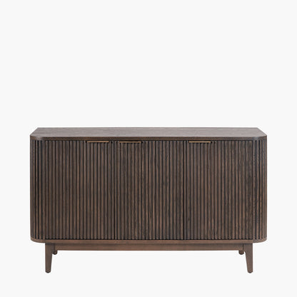 Raie Dark Brown Ribbed Oak & Pine Wood 3 Door Sideboard