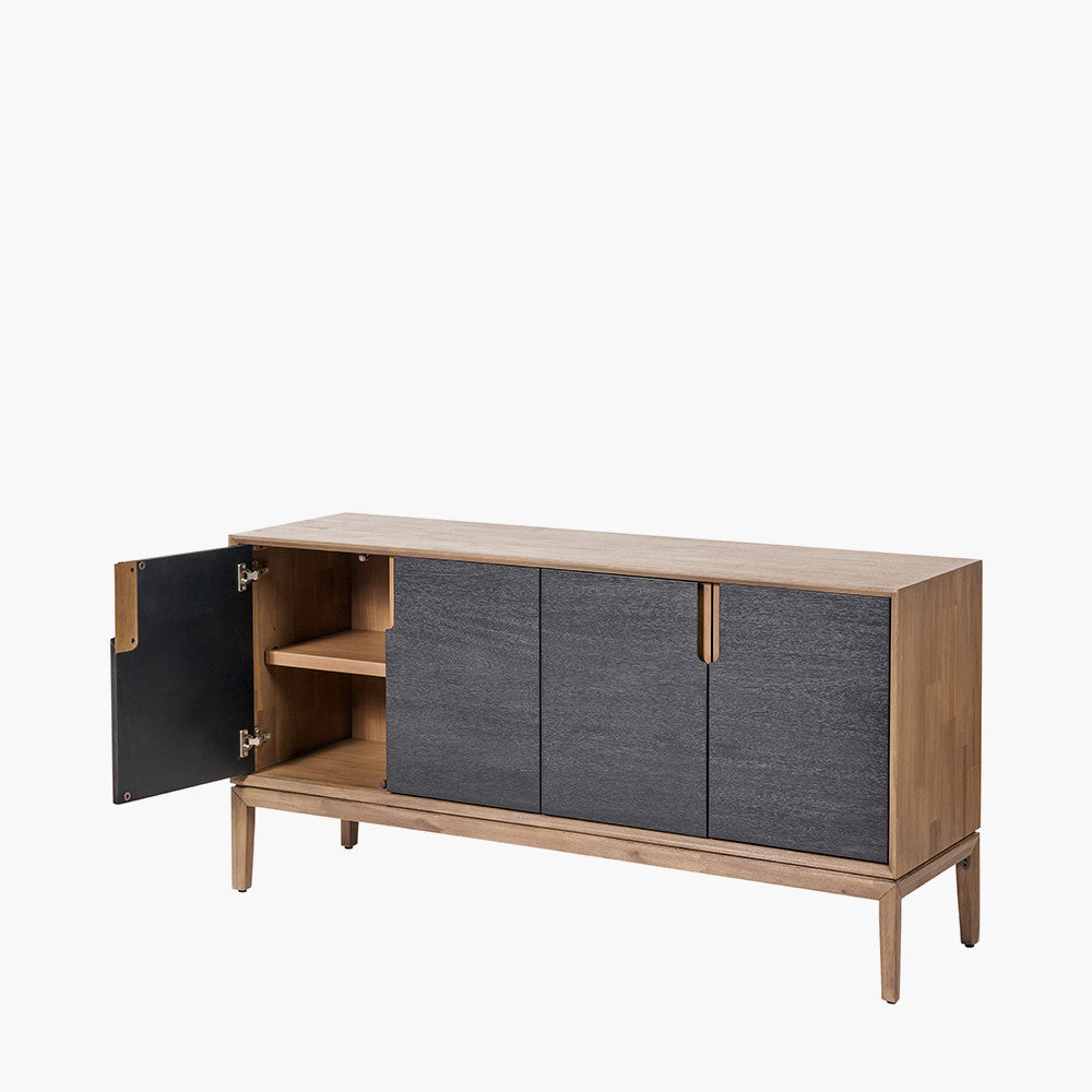 Gio Black and Natural Acacia Wood 4 Door Sideboard