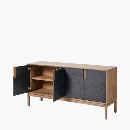 Gio Black and Natural Acacia Wood 4 Door Sideboard