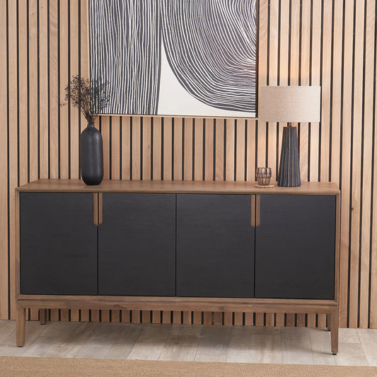 Gio Black and Natural Acacia Wood 4 Door Sideboard