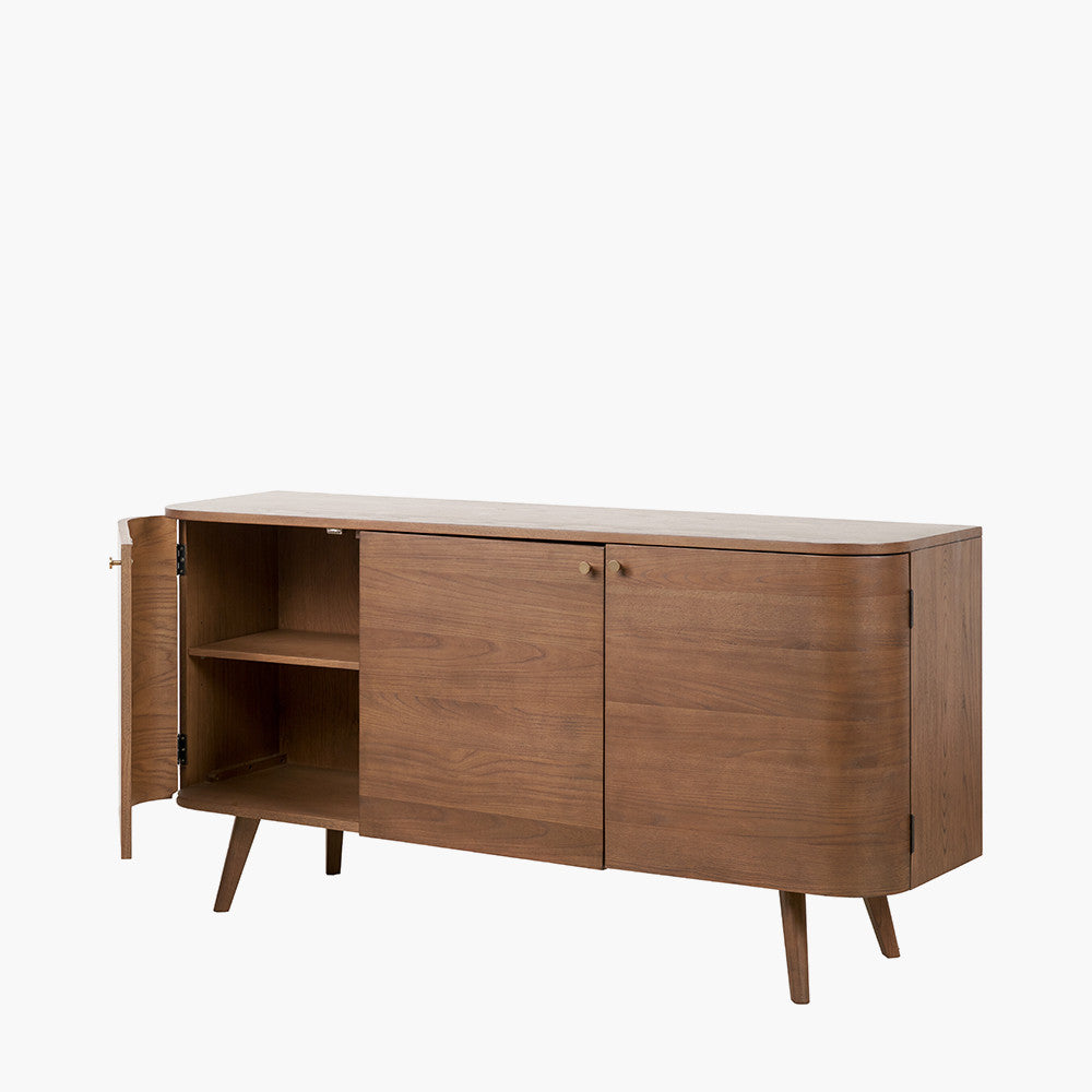 Elias Dark Ash Wood Retro 3 Door Sideboard