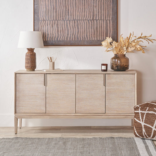 Gio White Sand Acacia Wood 4 Door Sideboard