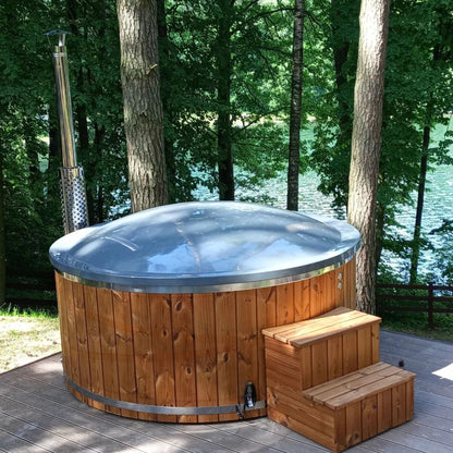 8-10 Person Wood-Fired Hot Tub | Round Shape | Fibreglass Liner