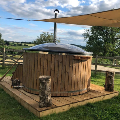 8-10 Person Wood-Fired Hot Tub | Round Shape | Fibreglass Liner