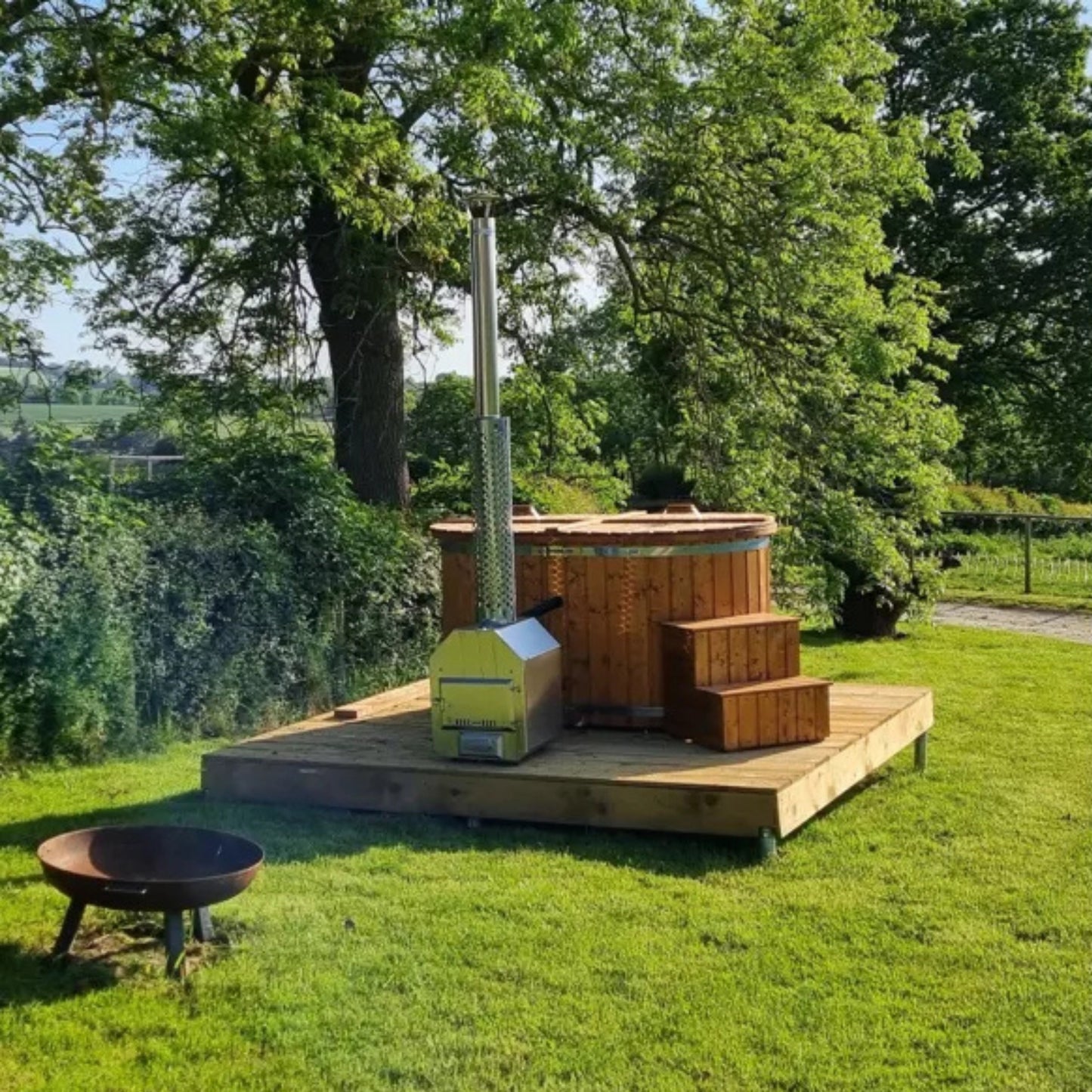 2 Person Wood-Fired Ofuro Hot Tub | Oval Shape | Fibreglass Liner
