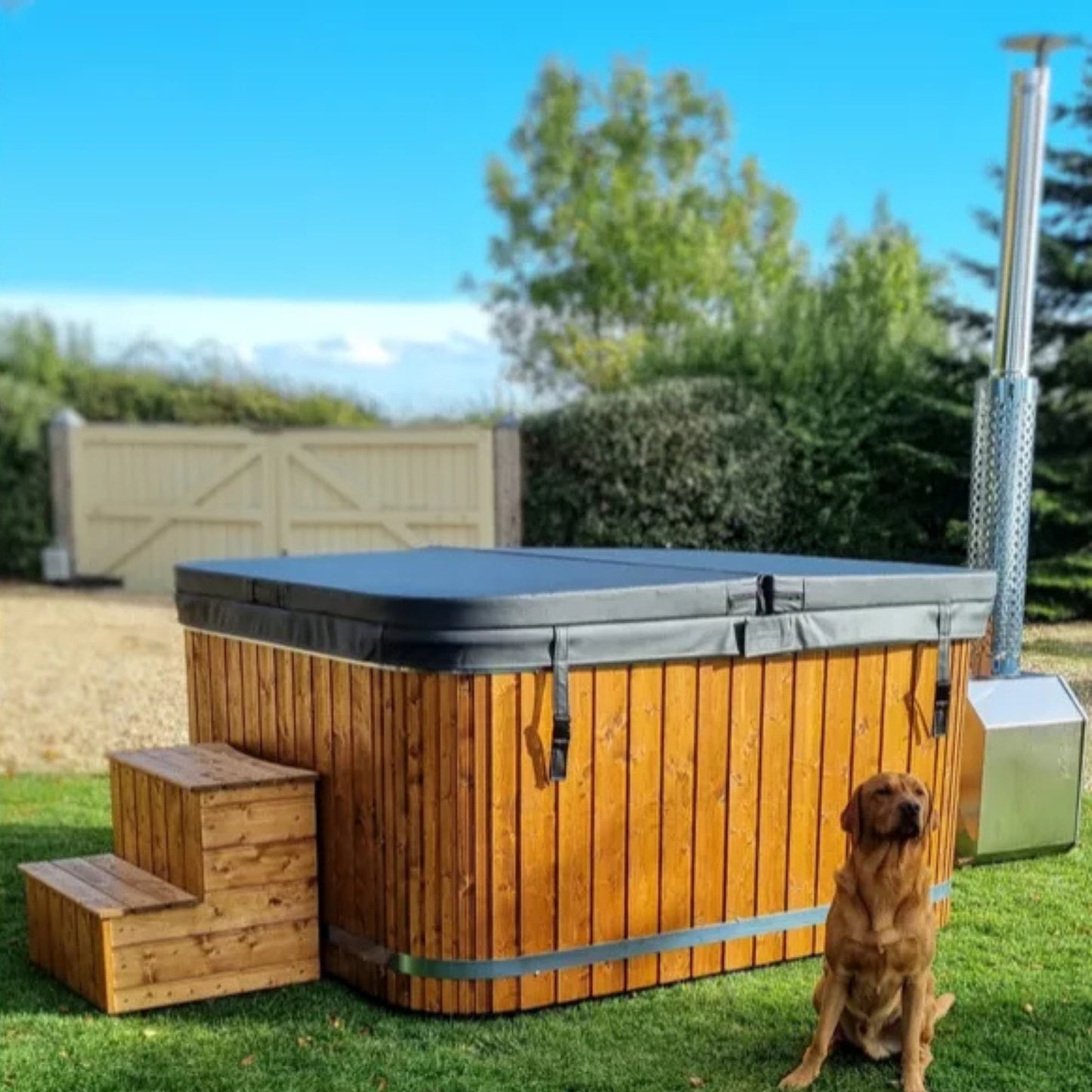 6-8 Person Wood-Fired Hot Tub | Square Shape | Fibreglass Liner