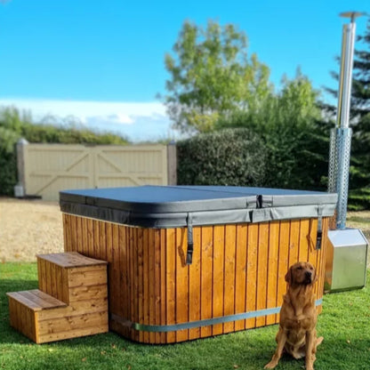 6-8 Person Wood-Fired Hot Tub | Square Shape | Fibreglass Liner