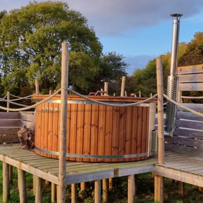 8-10 Person Wood-Fired Hot Tub | Round Shape | Fibreglass Liner